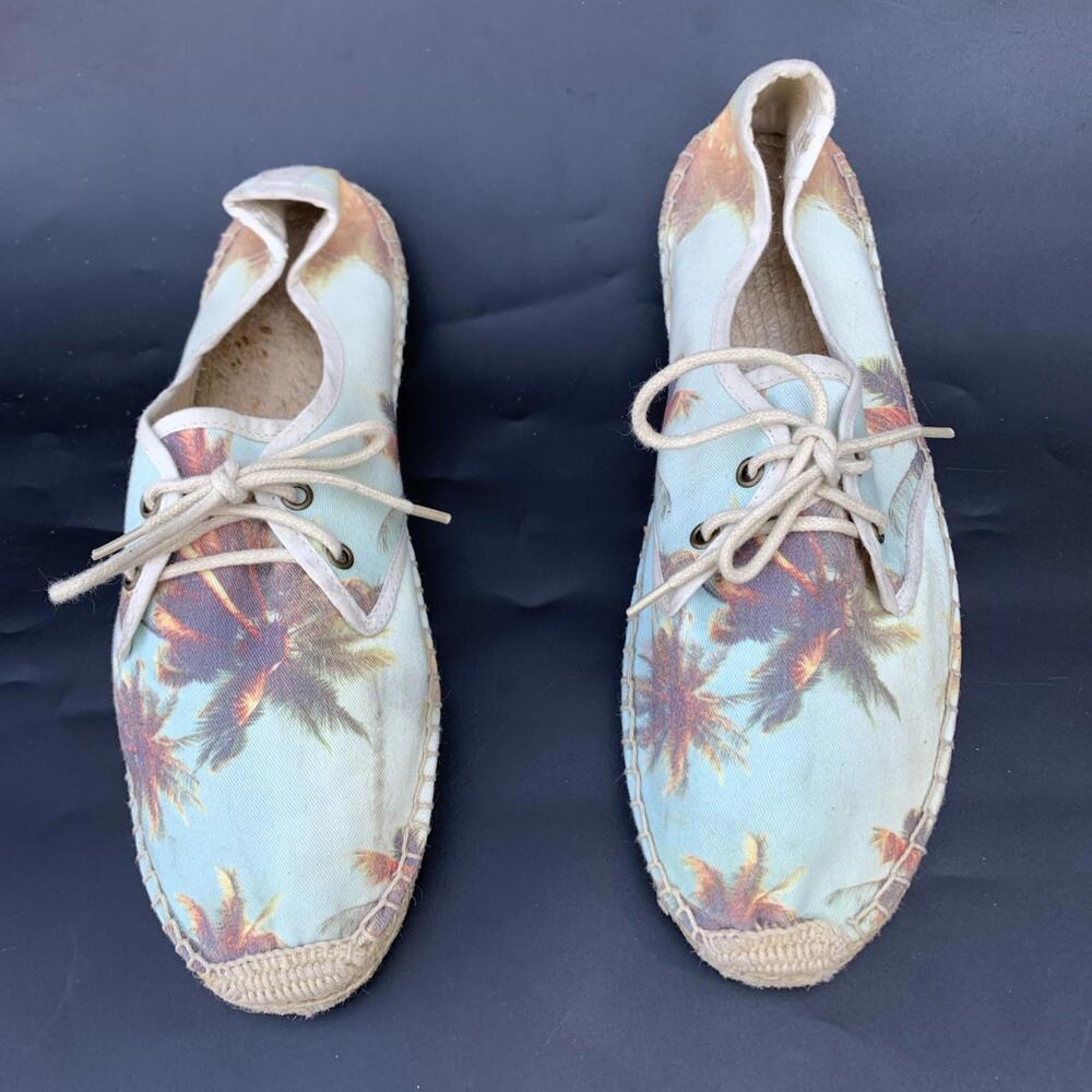 Soludos espadrilles Flats Shoes Lace Up Palm Tree Beach Print Sz 10 Womens